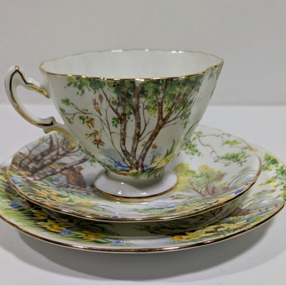 Hammersley Lorna Doone Cup Saucer Trio Set Floral Cottage Scene England Vintage - Picture 6 of 16
